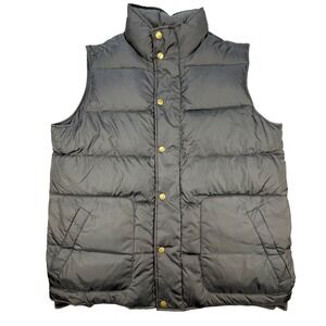 Lands End Black Puffer Vest Mens Large 42-44 Down Insulated Snap Front 407857